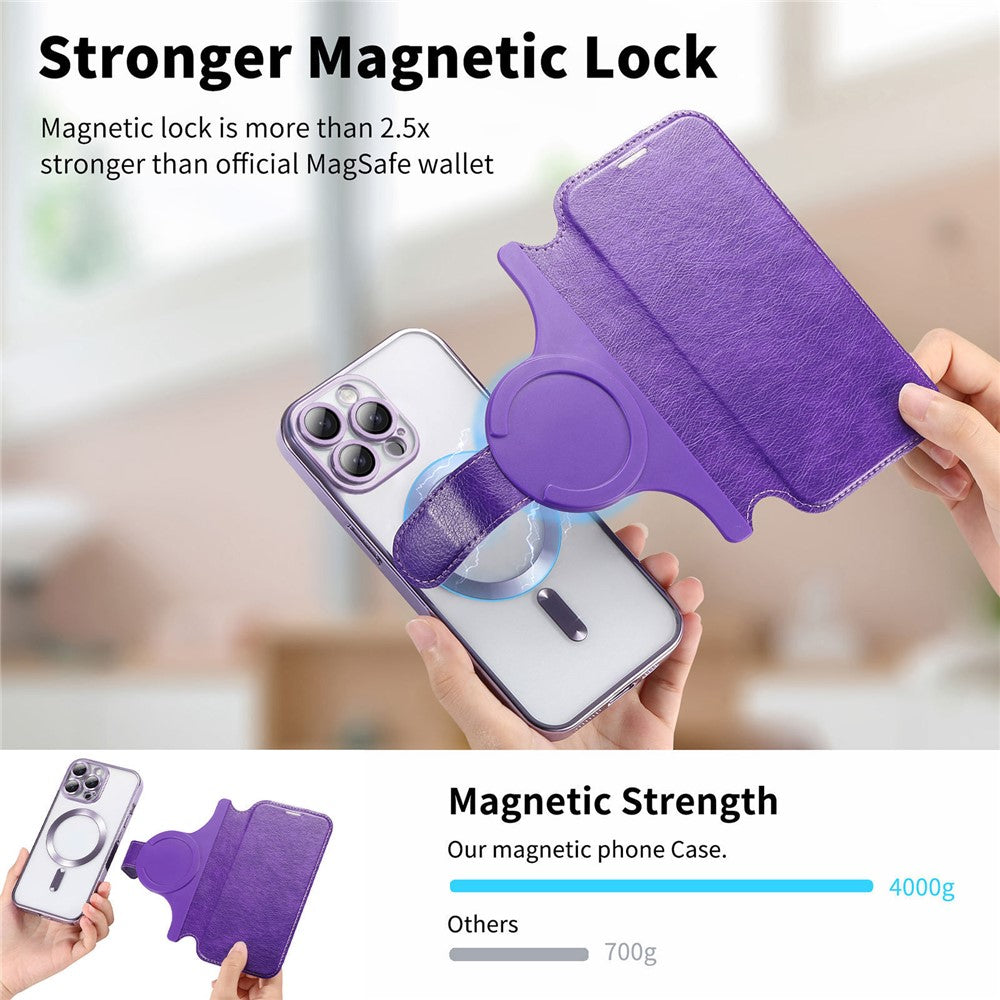 For iPhone 14 Pro Case Compatible with MagSafe Detachable Leather Phone Cover with Lens Film