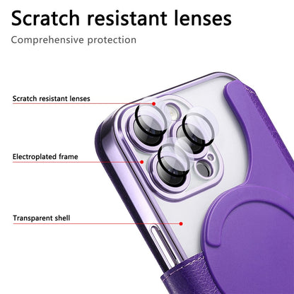 For iPhone 14 Pro Case Compatible with MagSafe Detachable Leather Phone Cover with Lens Film