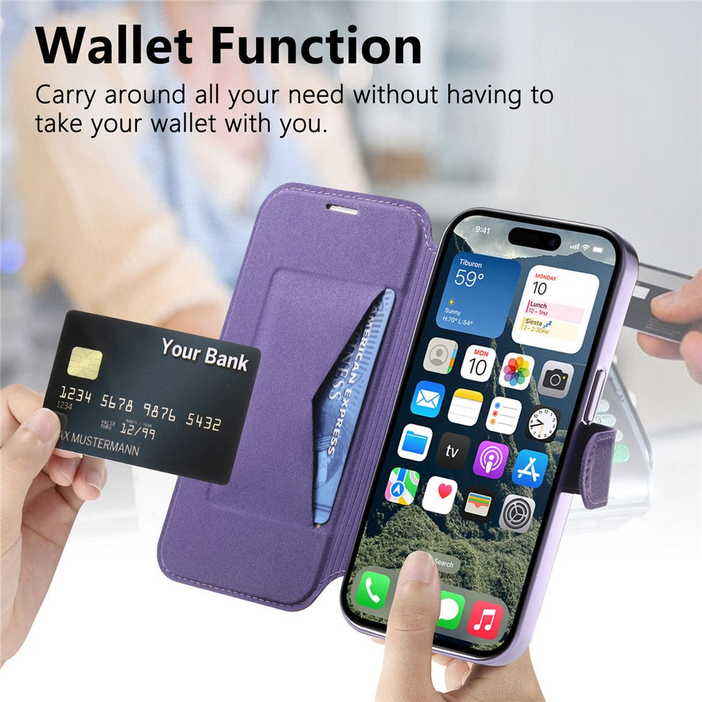 For iPhone 14 Pro Case Compatible with MagSafe Detachable Leather Phone Cover with Lens Film