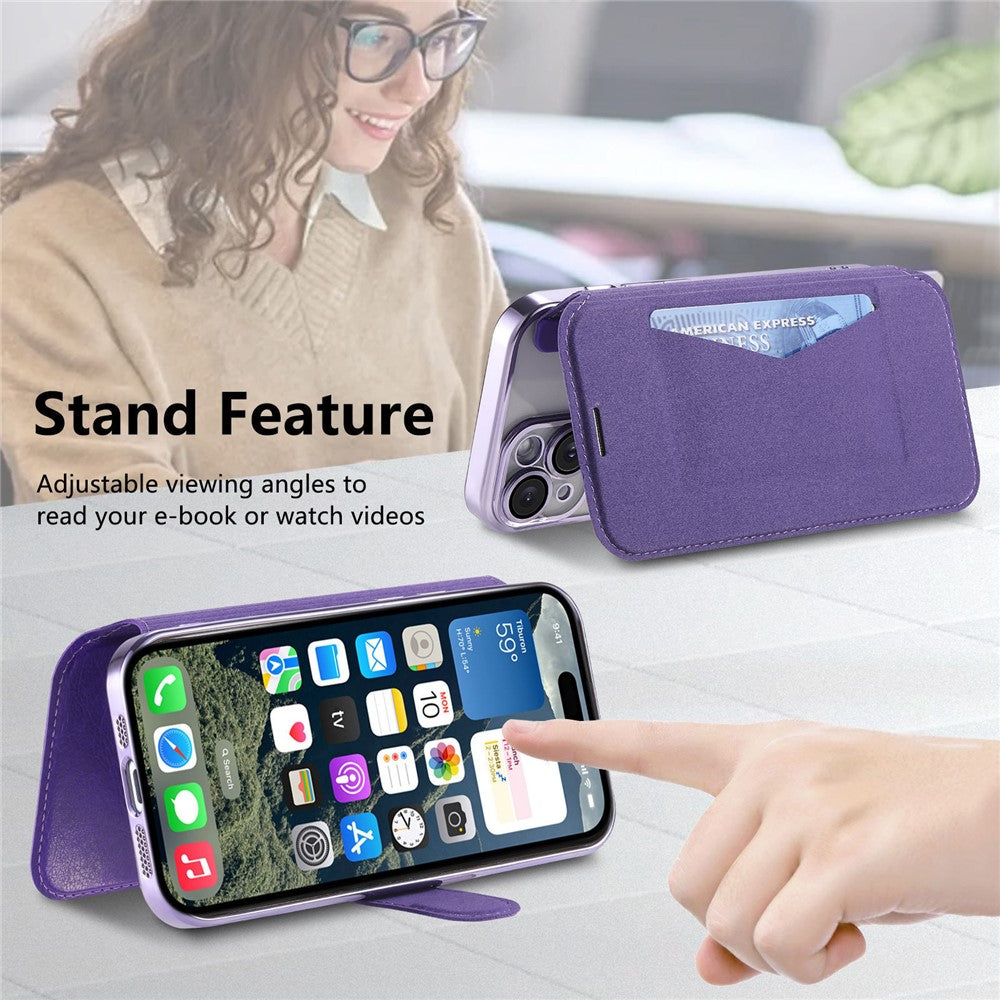 For iPhone 14 Pro Case Compatible with MagSafe Detachable Leather Phone Cover with Lens Film