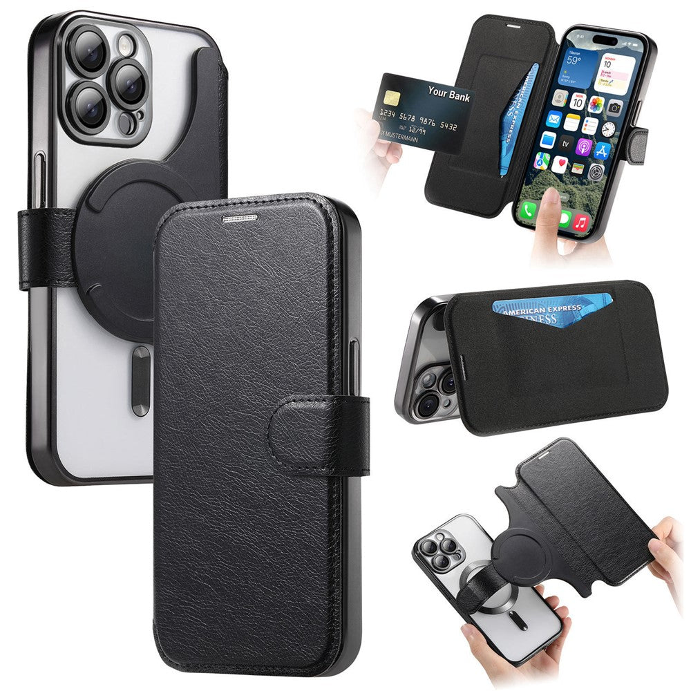 For iPhone 14 Pro Case Compatible with MagSafe Detachable Leather Phone Cover with Lens Film