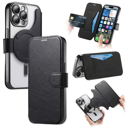 For iPhone 14 Pro Case Compatible with MagSafe Detachable Leather Phone Cover with Lens Film