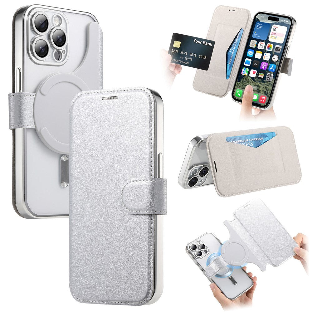 For iPhone 14 Pro Case Compatible with MagSafe Detachable Leather Phone Cover with Lens Film
