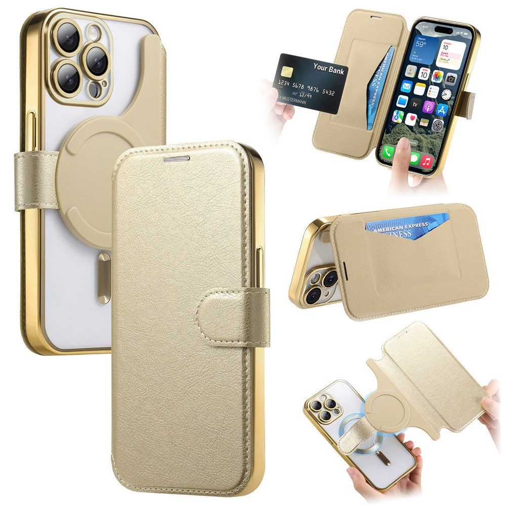 For iPhone 14 Pro Case Compatible with MagSafe Detachable Leather Phone Cover with Lens Film