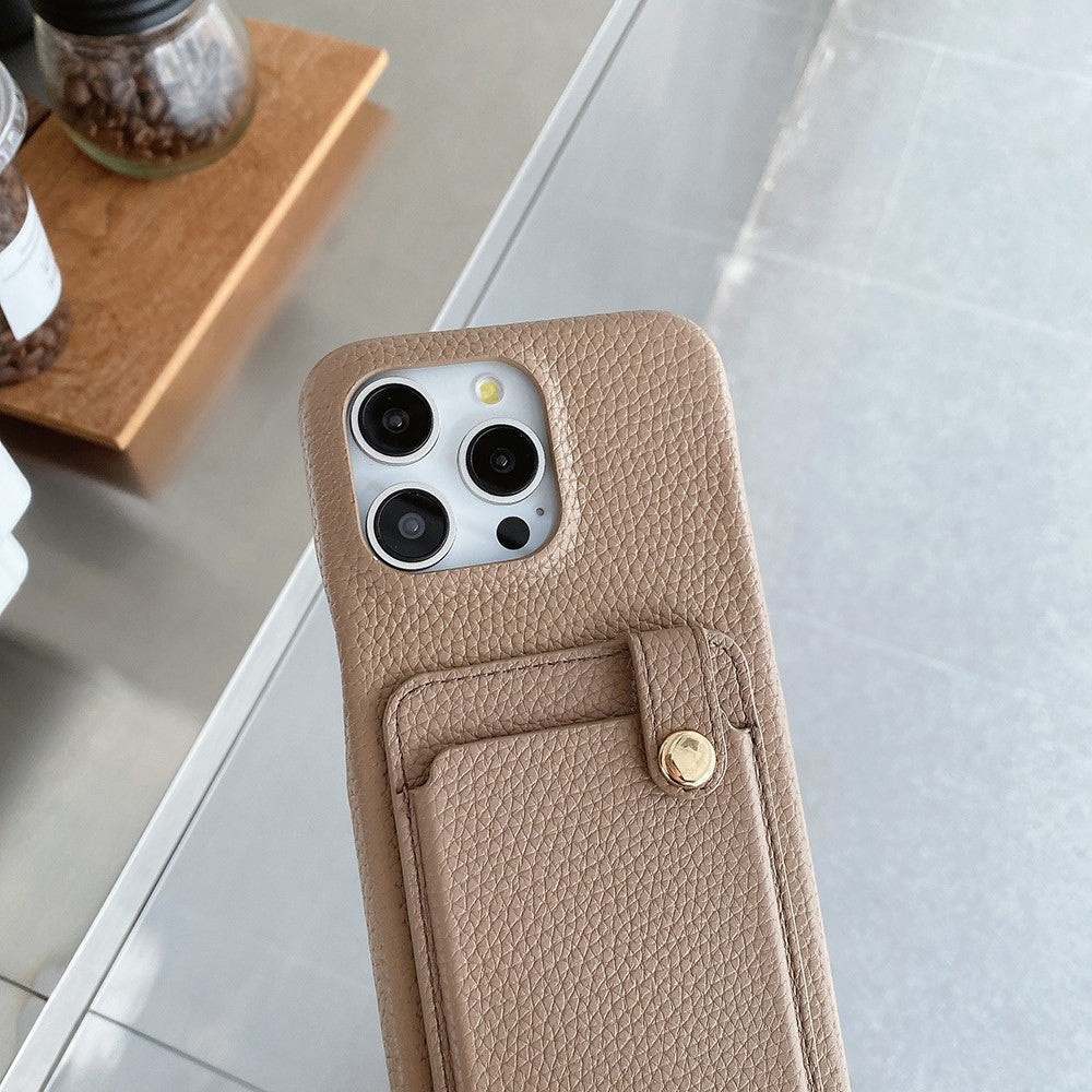 For iPhone 14 Pro Case Multi-Functional Card Slots Leather Back Cover with Wrist Strap