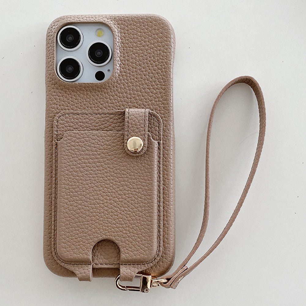 For iPhone 14 Pro Case Multi-Functional Card Slots Leather Back Cover with Wrist Strap