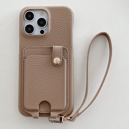 For iPhone 14 Pro Case Multi-Functional Card Slots Leather Back Cover with Wrist Strap