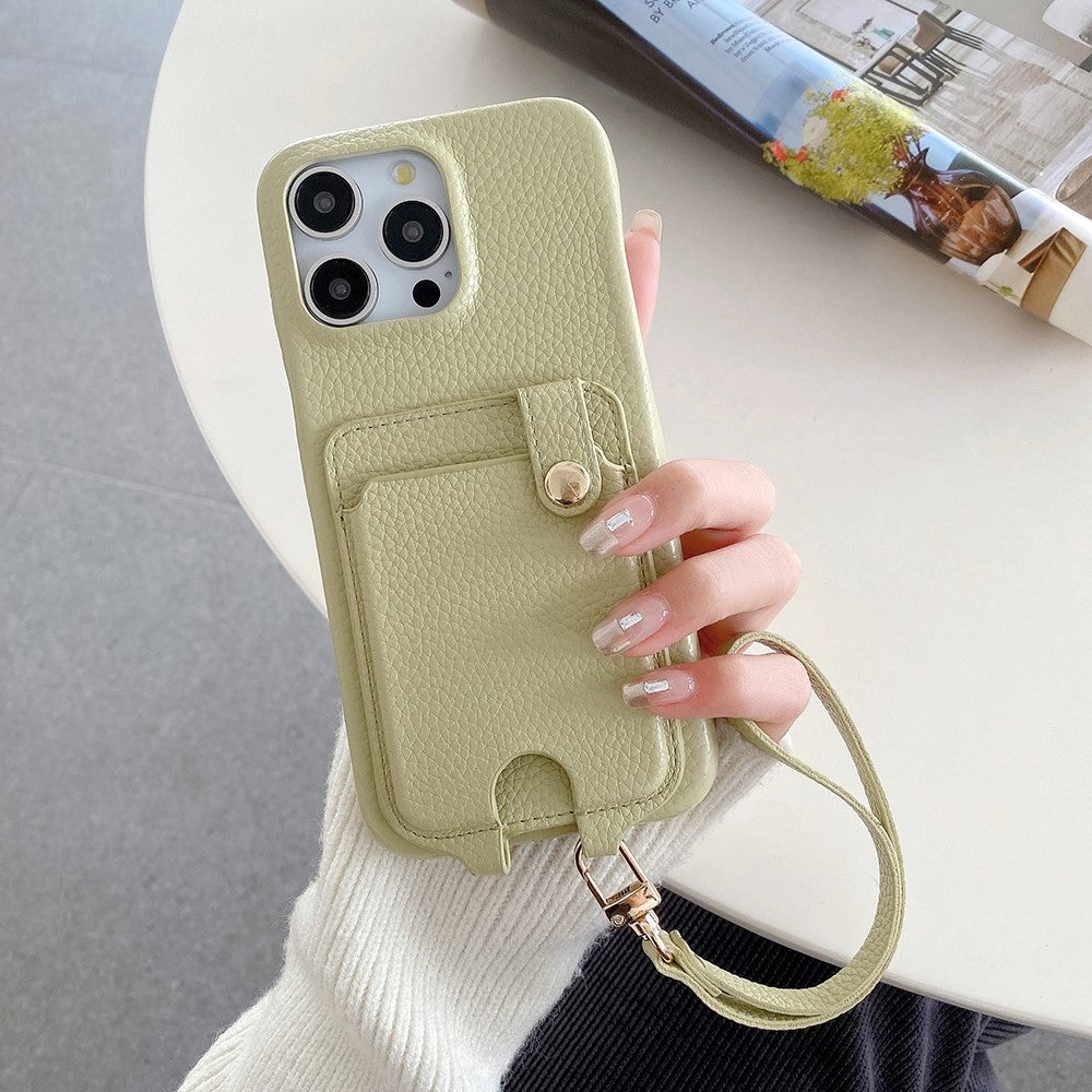 For iPhone 14 Pro Case Multi-Functional Card Slots Leather Back Cover with Wrist Strap