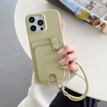 For iPhone 14 Pro Case Multi-Functional Card Slots Leather Back Cover with Wrist Strap