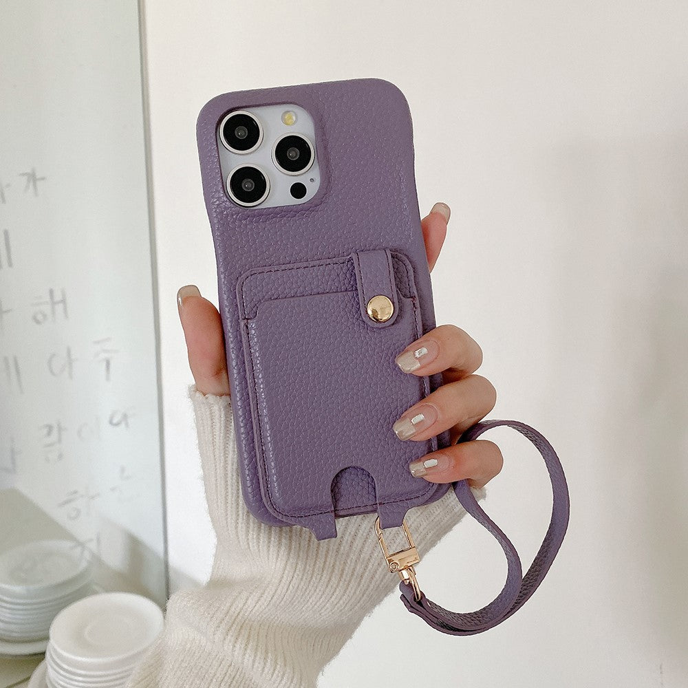 For iPhone 14 Pro Case Multi-Functional Card Slots Leather Back Cover with Wrist Strap