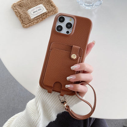 For iPhone 14 Pro Case Multi-Functional Card Slots Leather Back Cover with Wrist Strap
