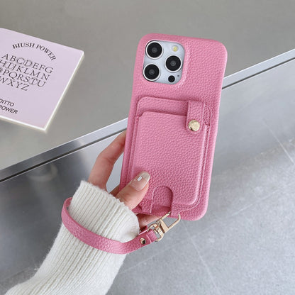 For iPhone 14 Pro Case Multi-Functional Card Slots Leather Back Cover with Wrist Strap