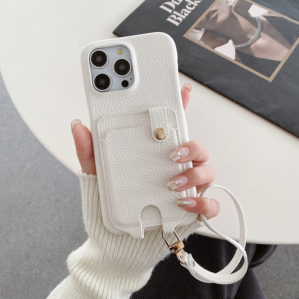 For iPhone 14 Pro Case Multi-Functional Card Slots Leather Back Cover with Wrist Strap