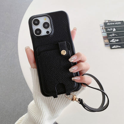 For iPhone 14 Pro Case Multi-Functional Card Slots Leather Back Cover with Wrist Strap