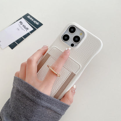For iPhone 14 Pro Case Card Slots Kickstand PU Leather Back Cover with Ring Holder, Wrist Strap