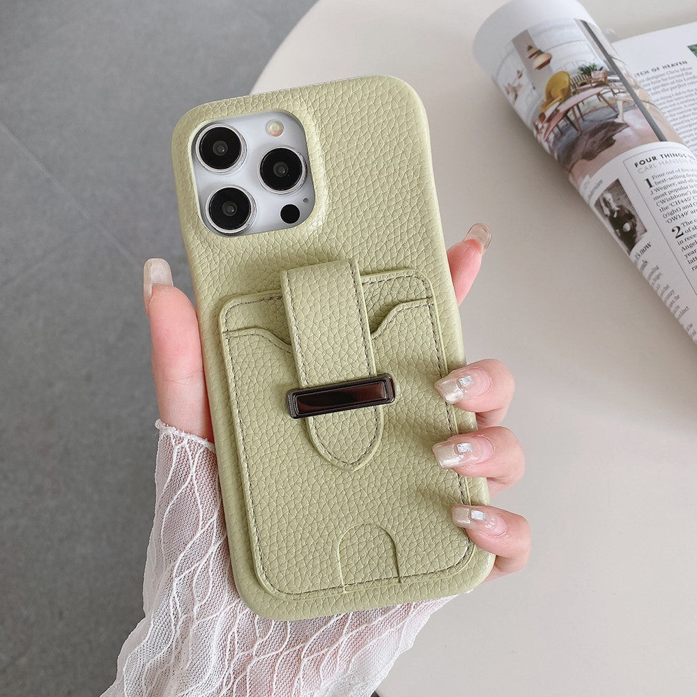 For iPhone 14 Pro Case with Card Slots Litchi Texture Leather + PET Phone Cover