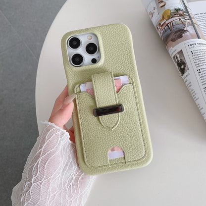 For iPhone 14 Pro Case with Card Slots Litchi Texture Leather + PET Phone Cover