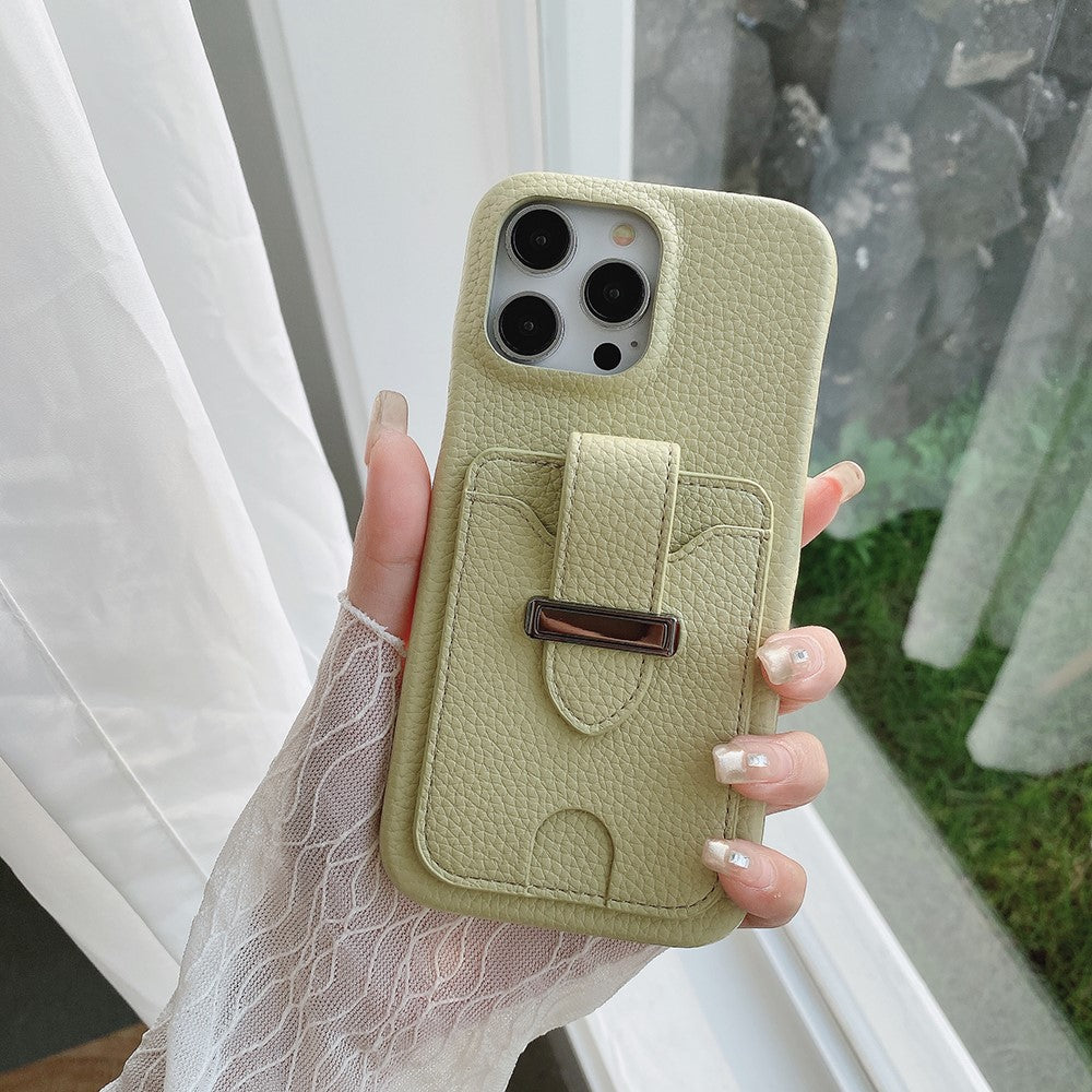 For iPhone 14 Pro Case with Card Slots Litchi Texture Leather + PET Phone Cover