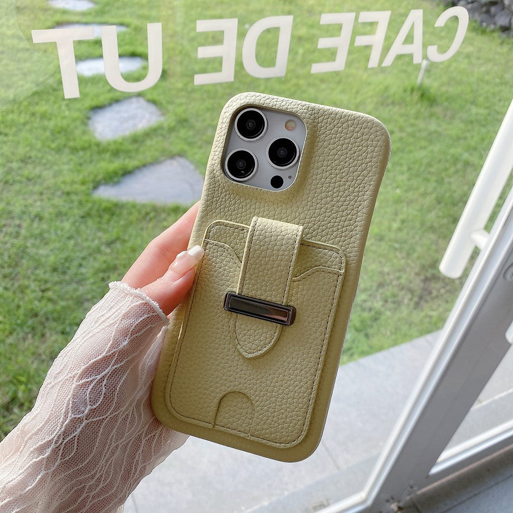 For iPhone 14 Pro Case with Card Slots Litchi Texture Leather + PET Phone Cover