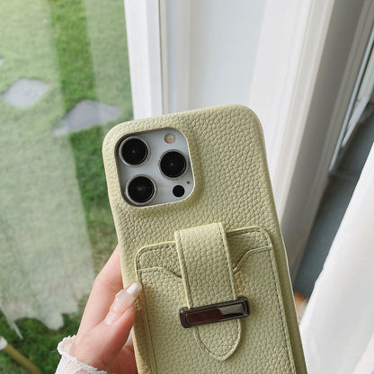 For iPhone 14 Pro Case with Card Slots Litchi Texture Leather + PET Phone Cover