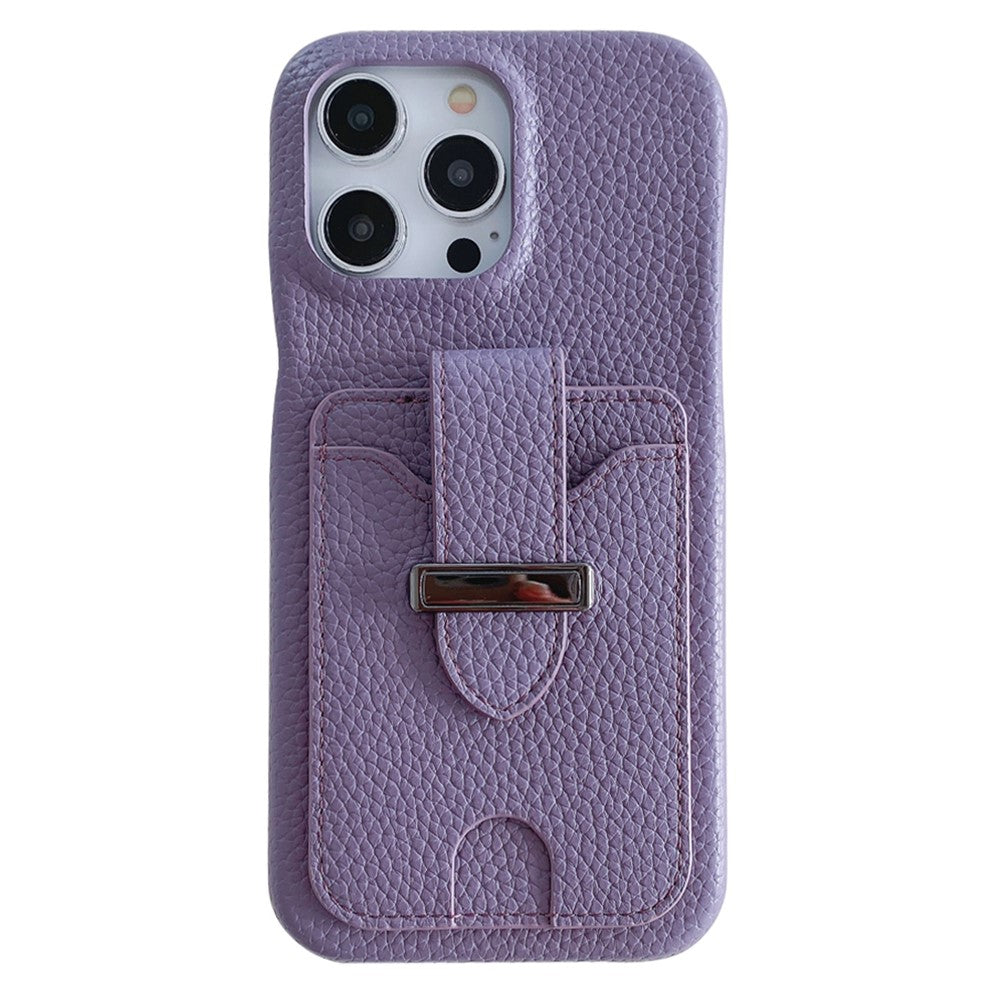 For iPhone 14 Pro Case with Card Slots Litchi Texture Leather + PET Phone Cover