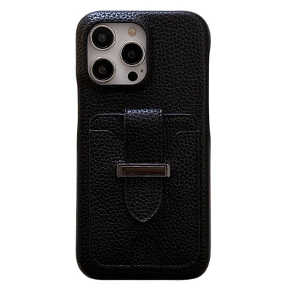 For iPhone 14 Pro Case with Card Slots Litchi Texture Leather + PET Phone Cover