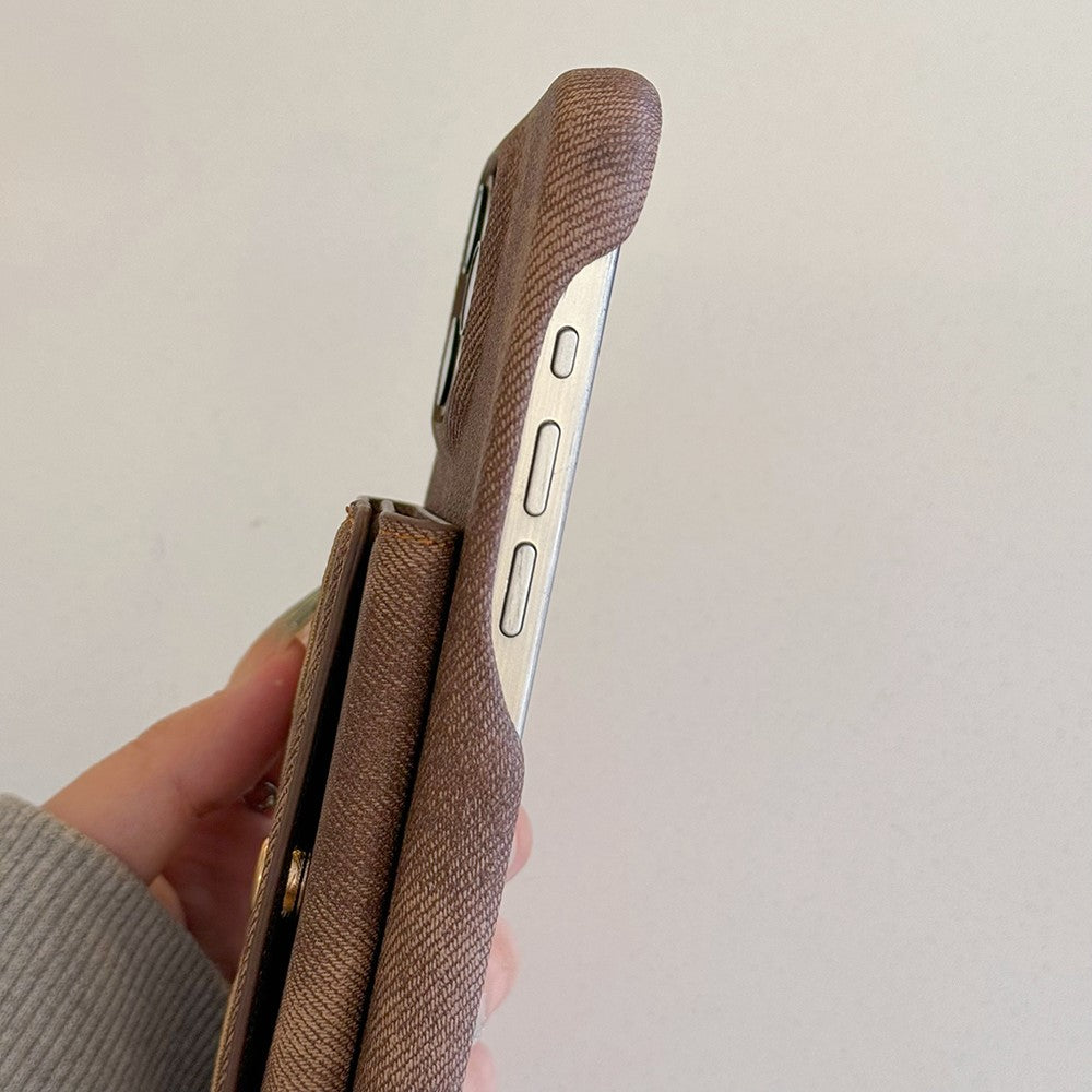 For iPhone 14 Pro Case Card Slots Mirror Design Jeans Cloth Texture PU Leather Back Cover with Strap