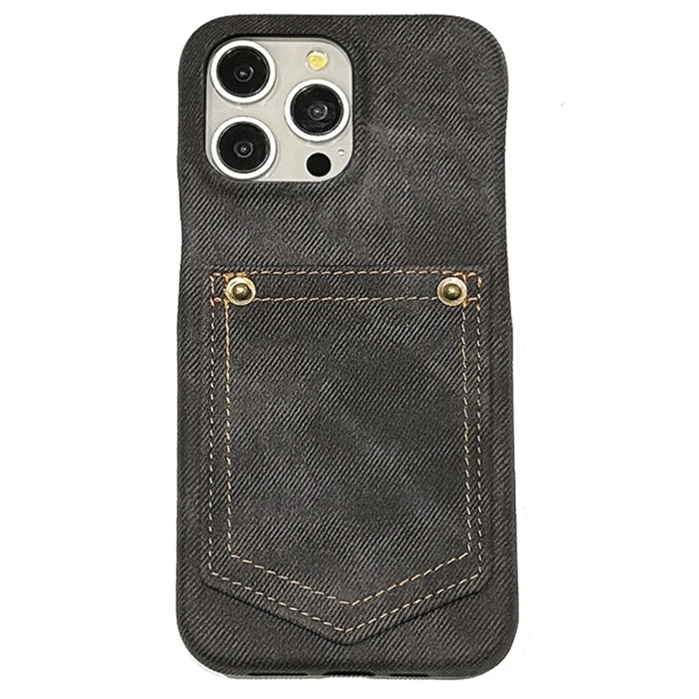For iPhone 14 Pro Case Card Holder Jeans Cloth Texture PU Leather Back Cover