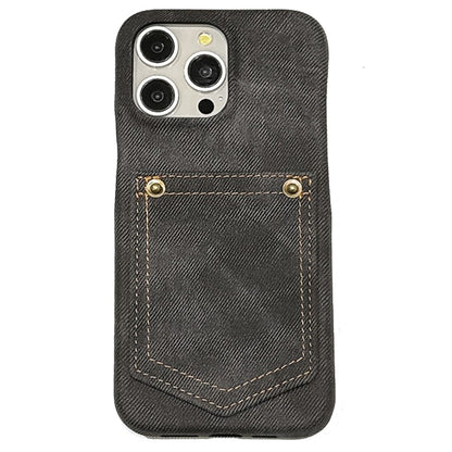For iPhone 14 Pro Case Card Holder Jeans Cloth Texture PU Leather Back Cover