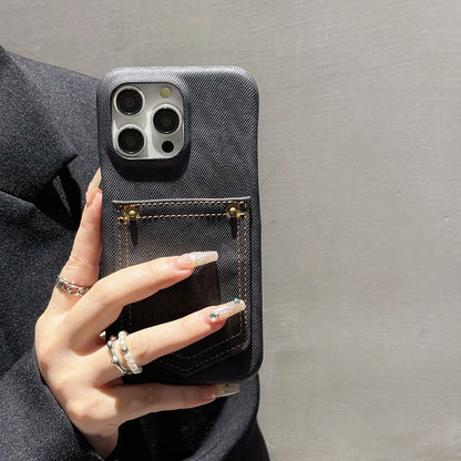 For iPhone 14 Pro Case Card Holder Jeans Cloth Texture PU Leather Back Cover