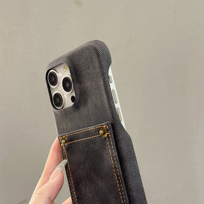 For iPhone 14 Pro Case Card Holder Jeans Cloth Texture PU Leather Back Cover