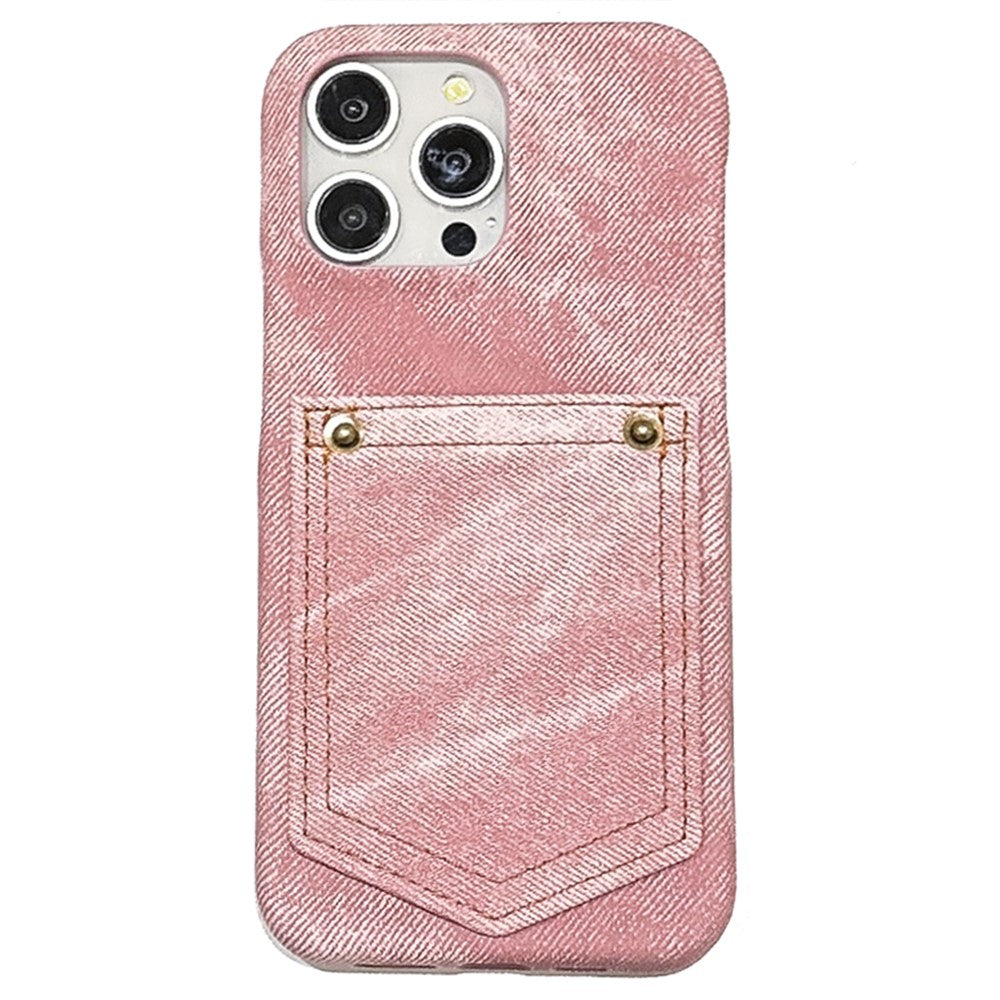 For iPhone 14 Pro Case Card Holder Jeans Cloth Texture PU Leather Back Cover