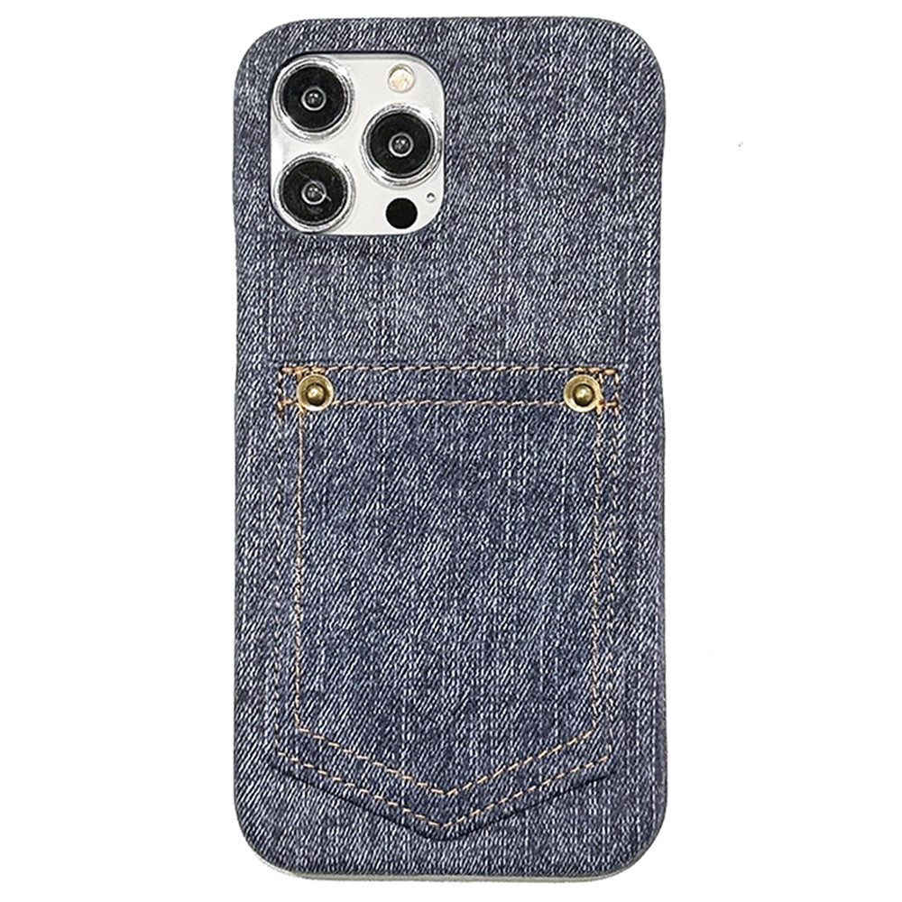 For iPhone 14 Pro Case Card Holder Jeans Cloth Texture PU Leather Back Cover