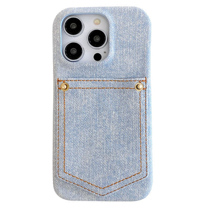 For iPhone 14 Pro Case Card Holder Jeans Cloth Texture PU Leather Back Cover