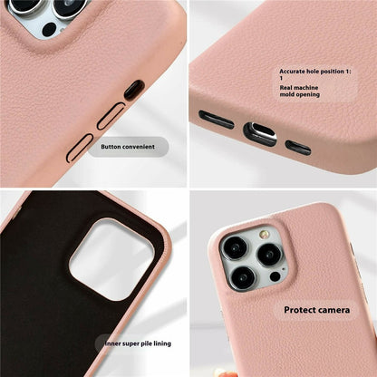 For iPhone 14 Pro Phone Case Skin Touch Litchi Texture Leather Coated PET Mobile Cover