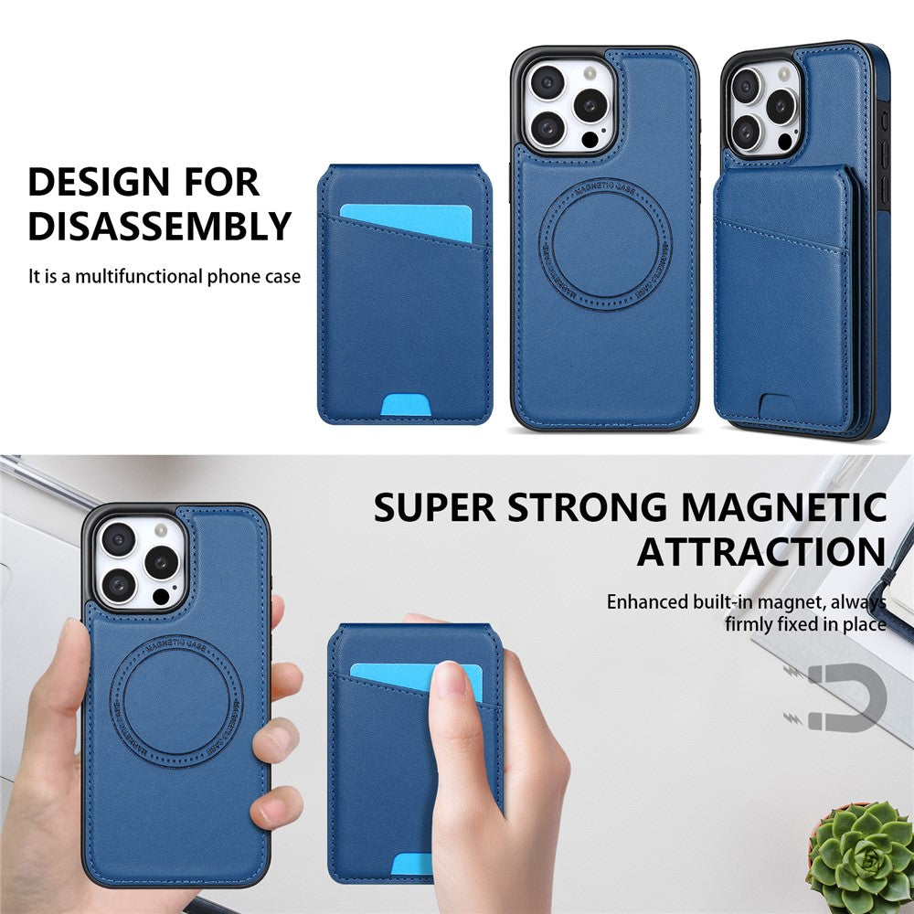 For iPhone 14 Pro Case Compatible with MagSafe Detachable Card Holder Kickstand Leather Phone Back Cover
