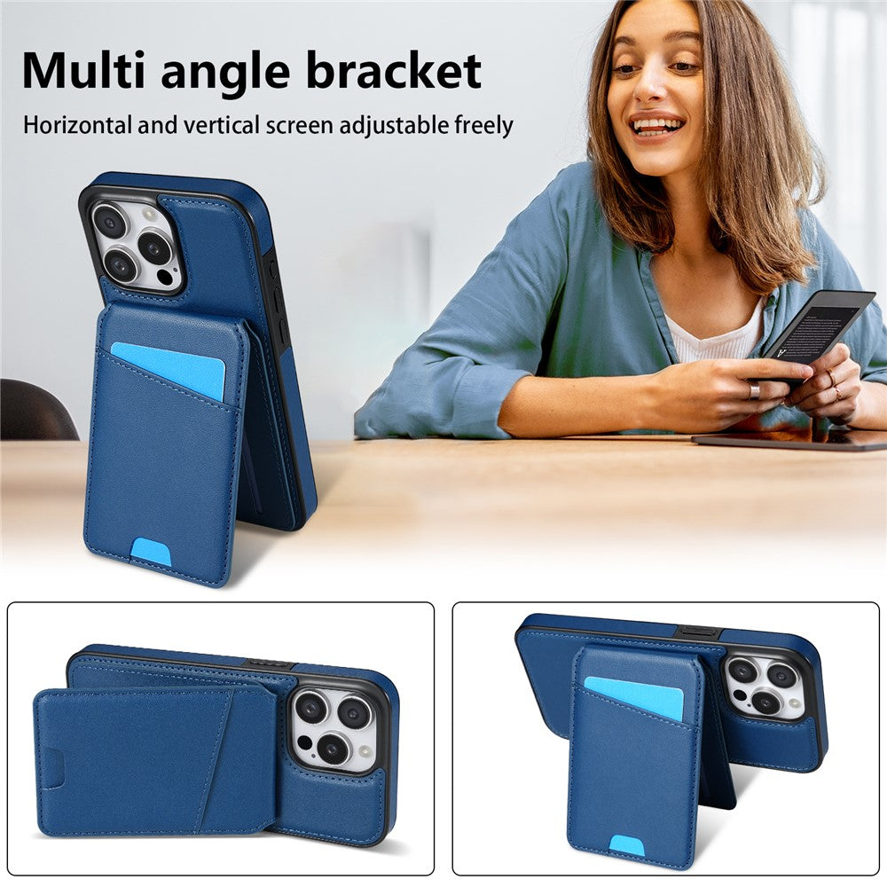 For iPhone 14 Pro Case Compatible with MagSafe Detachable Card Holder Kickstand Leather Phone Back Cover