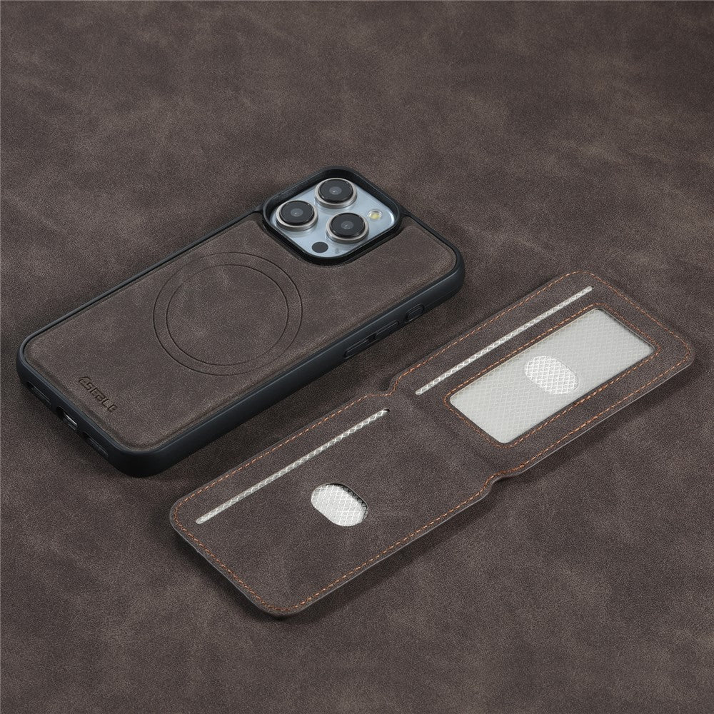 ESEBLE E2 For iPhone 14 Pro Magnetic Case RFID Blocking Retro Leather Back Cover with Detachable Card Holder