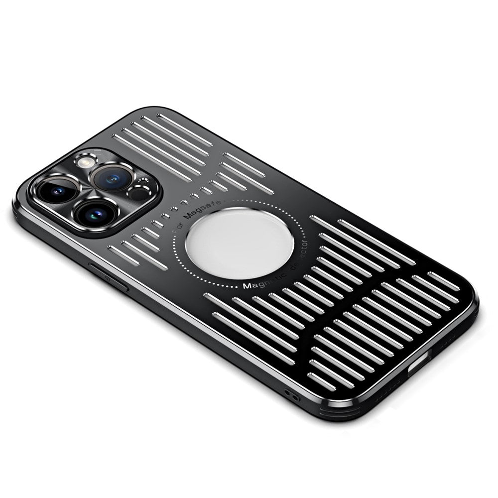 Magnetic Case for iPhone 14 Pro Max Back Hollow Heat Dissipation Phone Case TPU+Metal Phone Cover