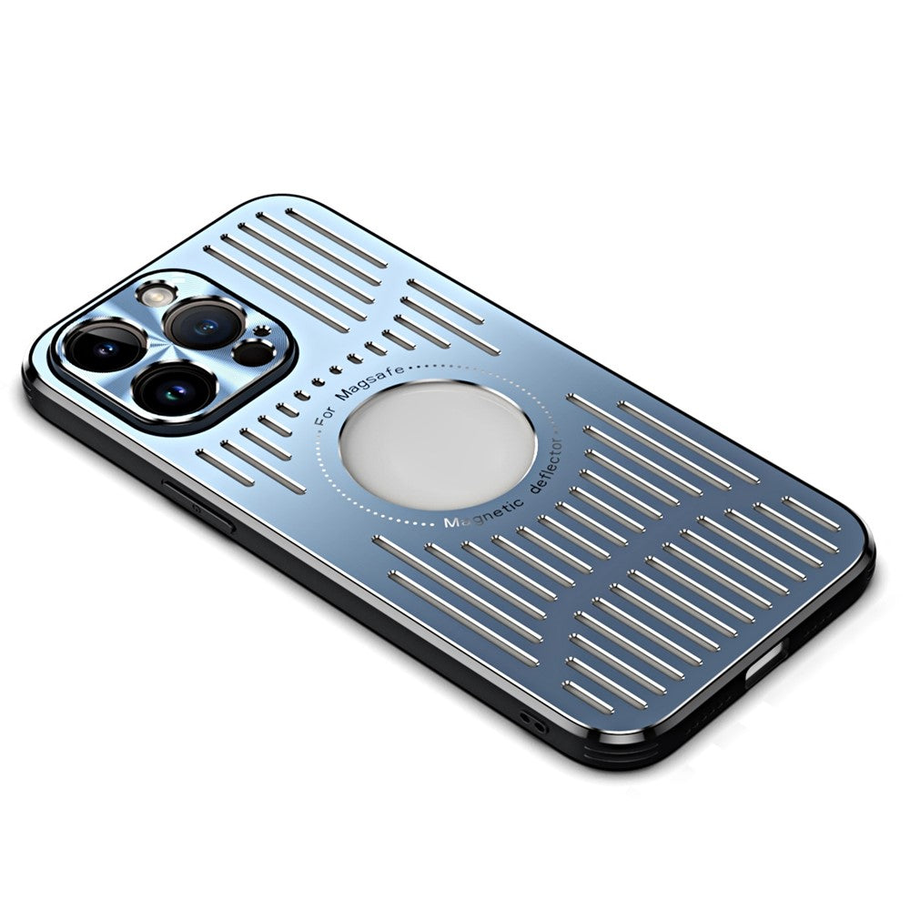 Magnetic Case for iPhone 14 Pro Max Back Hollow Heat Dissipation Phone Case TPU+Metal Phone Cover