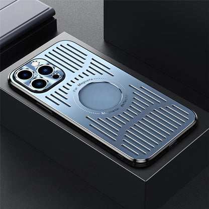 Magnetic Case for iPhone 14 Pro Max Back Hollow Heat Dissipation Phone Case TPU+Metal Phone Cover