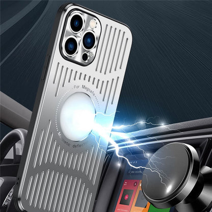 Magnetic Case for iPhone 14 Pro Max Back Hollow Heat Dissipation Phone Case TPU+Metal Phone Cover
