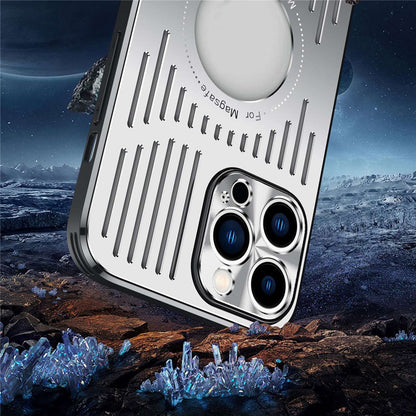 Magnetic Case for iPhone 14 Pro Max Back Hollow Heat Dissipation Phone Case TPU+Metal Phone Cover