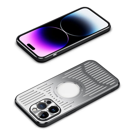 Magnetic Case for iPhone 14 Pro Max Back Hollow Heat Dissipation Phone Case TPU+Metal Phone Cover