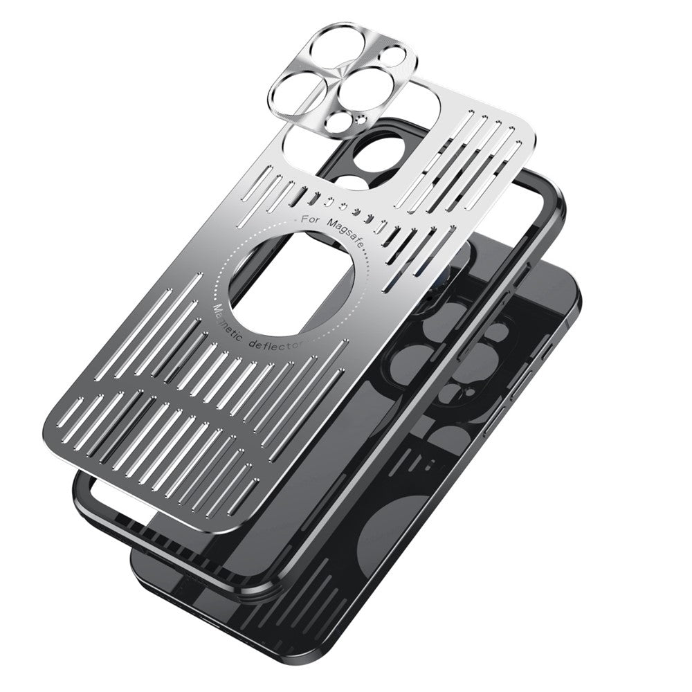 Magnetic Case for iPhone 14 Pro Max Back Hollow Heat Dissipation Phone Case TPU+Metal Phone Cover