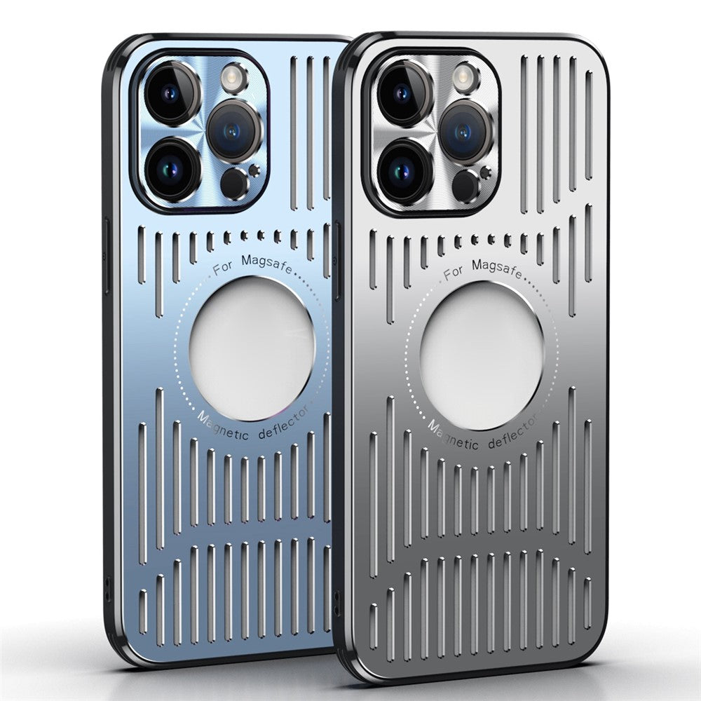 Magnetic Case for iPhone 14 Pro Max Back Hollow Heat Dissipation Phone Case TPU+Metal Phone Cover