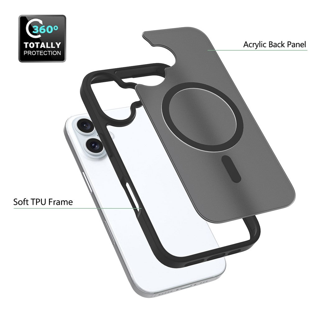 For iPhone 16 Compatible with MagSafe TPU Frame Acrylic Back Phone Cover Skin Touch