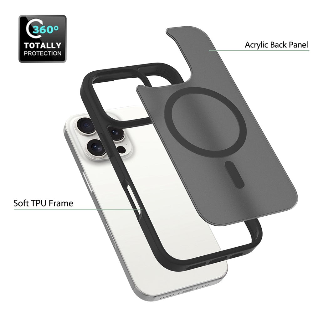 For iPhone 16 Pro Compatible with MagSafe TPU Frame Acrylic Back Phone Cover Skin Touch