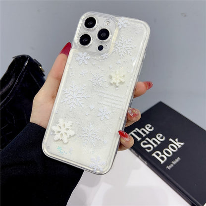 For iPhone 14 Pro Case Snowflake Style Liquid Quicksand TPU Protective Cover