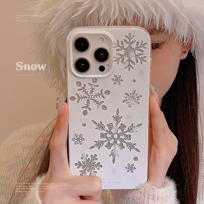 For iPhone 14 Pro Case Glitter Snowflake Pattern TPU Phone Cover